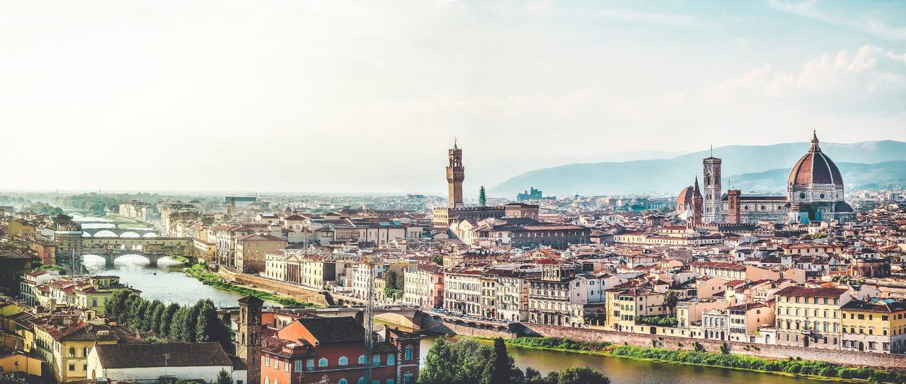 Florence skyline with the cathedral dome above the River Arno